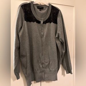 Lane Bryant grey w/black lace, button down cardigan size 18/20. Great condition